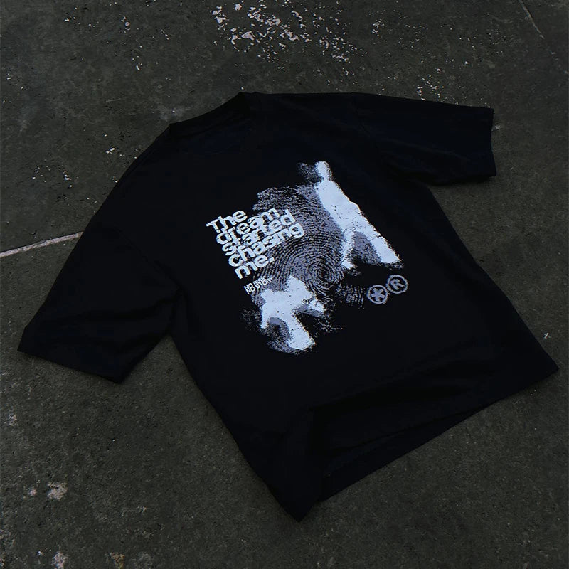 Men T shirt Oversized Cotton Short Sleeve Shadow Print Y2k Top Tees Harajuku Streetwear Vintage Graphic Korean Aesthetic Clothing
