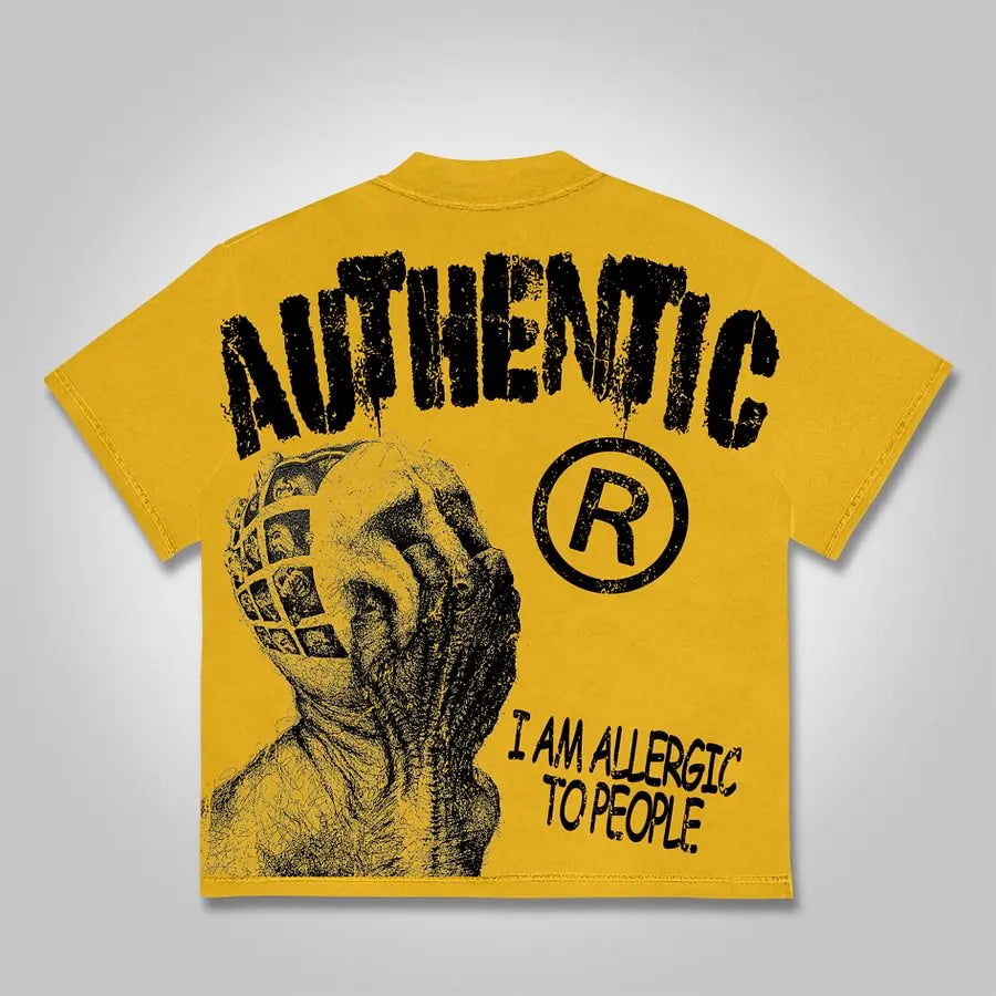 Vintage I Am Allergic To People Graphics Print Cotton T-shirt Men Y2K Summer Short Sleeves Oversize Tshirt Streetwear Women Tops