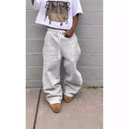 Y2k Gray Casual Pants Vintage Functional Tactical Men's Women's Premium Jogging Wide Leg Pants Drawstring Streetwear Sweatpants