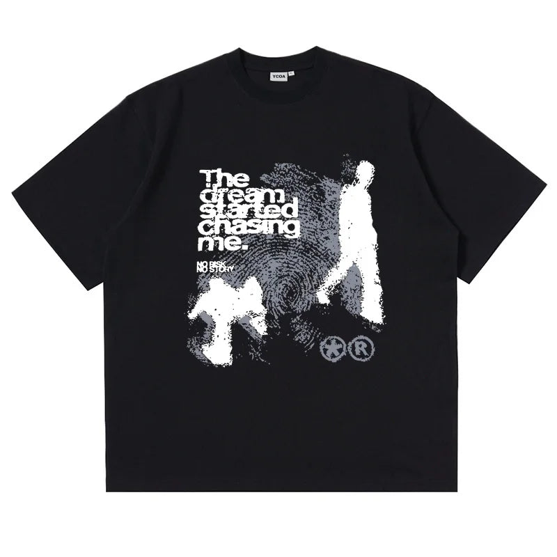 Men T shirt Oversized Cotton Short Sleeve Shadow Print Y2k Top Tees Harajuku Streetwear Vintage Graphic Korean Aesthetic Clothing