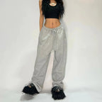Y2k Gray Casual Pants Vintage Functional Tactical Men's Women's Premium Jogging Wide Leg Pants Drawstring Streetwear Sweatpants