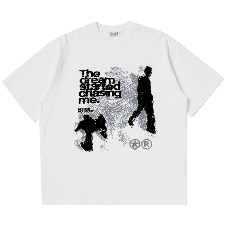 Men T shirt Oversized Cotton Short Sleeve Shadow Print Y2k Top Tees Harajuku Streetwear Vintage Graphic Korean Aesthetic Clothing