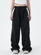 Women Spring Retro Solid Loose Drawstring Trousers Casual Joggers Baggy Wide Leg Sweatpants Mid Waist Sporty Y2k Female Clothes