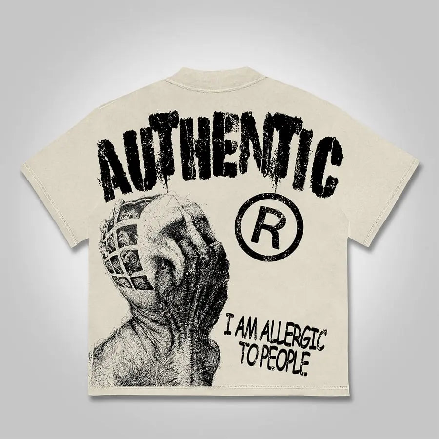 Vintage I Am Allergic To People Graphics Print Cotton T-shirt Men Y2K Summer Short Sleeves Oversize Tshirt Streetwear Women Tops